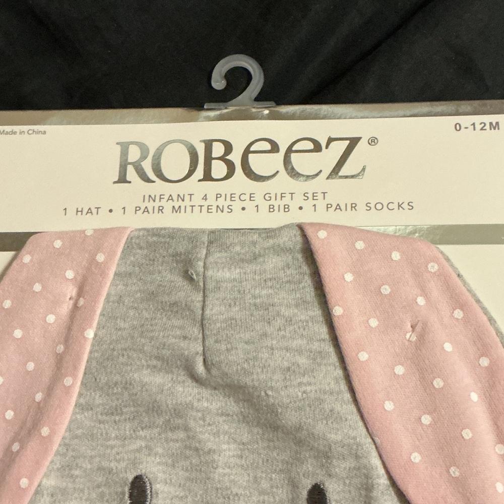 Robeez Pink and Gray Bunny 4-Piece Baby Accessory Set - Picture 2 of 3